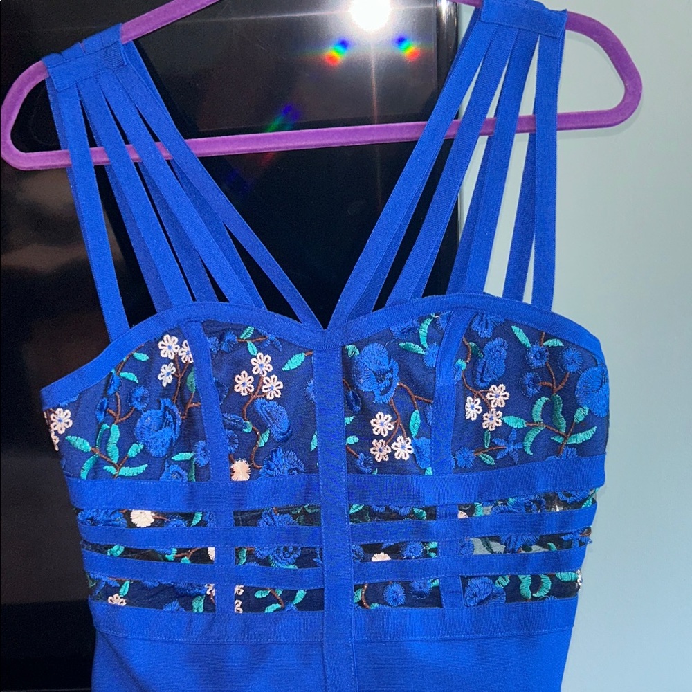 WOW Couture Royal Blue Floral Mini Dress Very Sexy -Size L Brand new (Boutique) - Picture 2 of 6